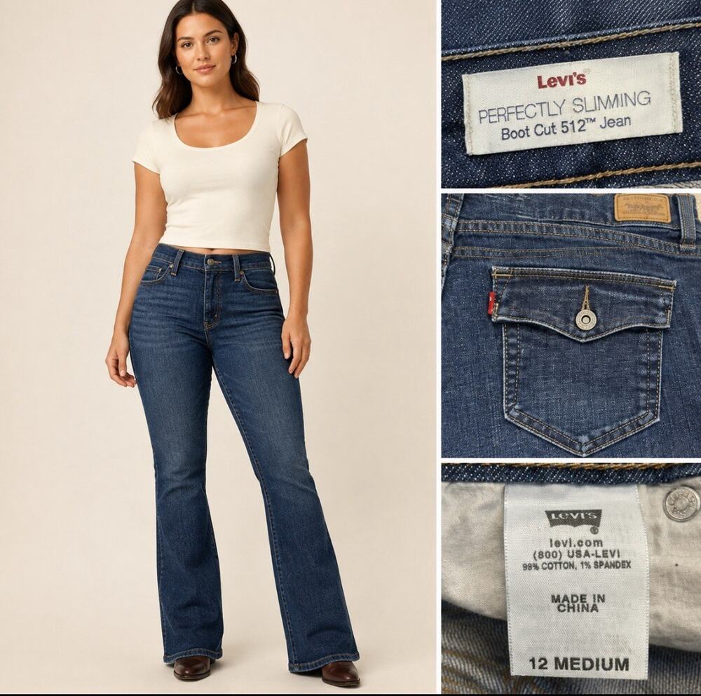 Y2K Levi's 512 Perfectly Slimming Bootcut Jeans Size 12 Medium Wash Indigo 2000s